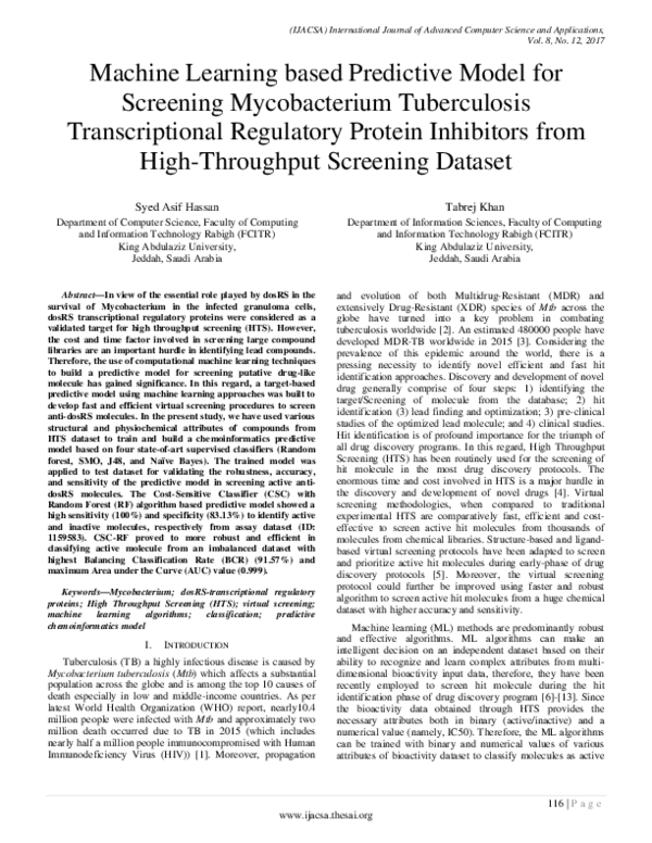 (PDF) Machine Learning based Predictive Model for Screening ...