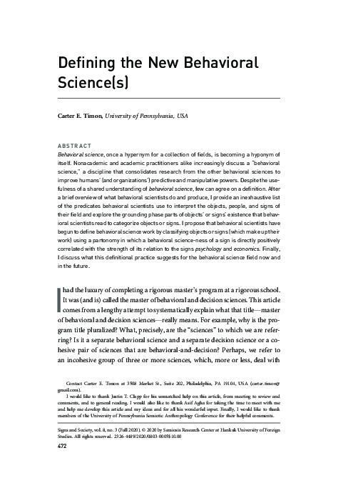 (PDF) Defining the New Behavioral Science(s)