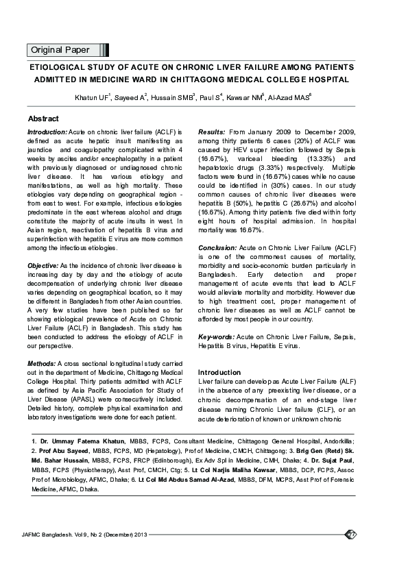 (PDF) Etiological study of acute on chronic liver failure among ...