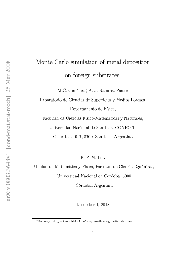 (PDF) Monte Carlo simulation of metal deposition on foreign substrates