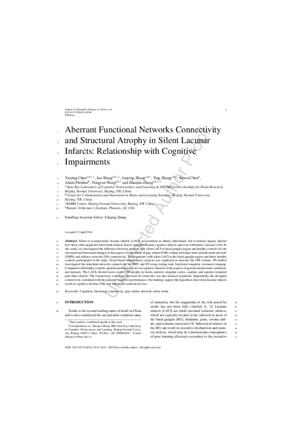 (PDF) Aberrant functional networks connectivity and structural atrophy ...