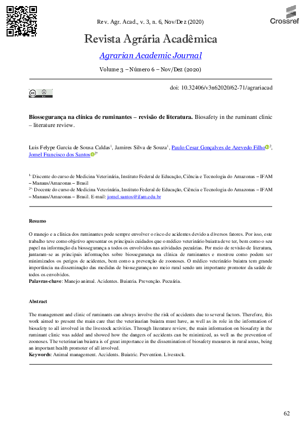 (PDF) Biosafety in the ruminant clinic literature review Revista