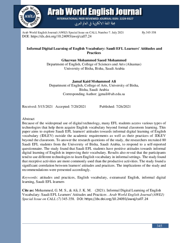 (PDF) Informal Digital Learning of English Vocabulary: Saudi EFL ...
