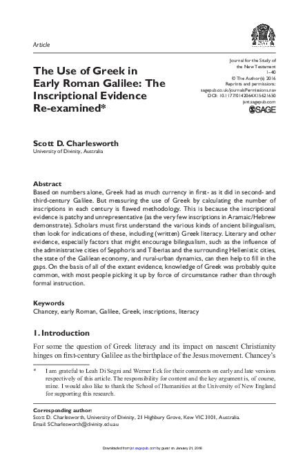 The Use of Greek in Early Roman Galilee: the Inscriptional Evidence Re-examined