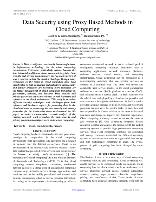 (PDF) Data Security using Proxy Based Methods in Cloud Computing