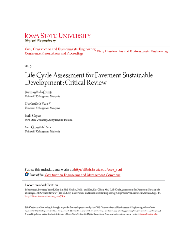 (PDF) Life Cycle Assessment for Pavement Sustainable Development ...
