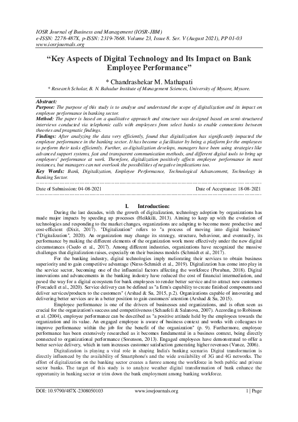 (PDF) "Key Aspects of Digital Technology and Its Impact on Bank ...