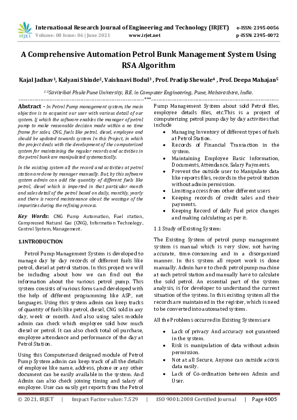 (PDF) IRJET A Comprehensive Automation Petrol Bunk Management System