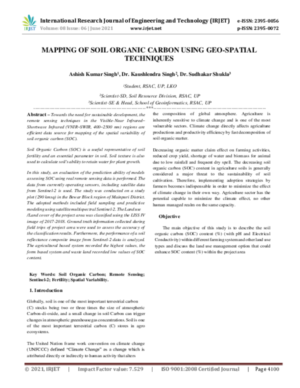 (PDF) IRJET- MAPPING OF SOIL ORGANIC CARBON USING GEO-SPATIAL TECHNIQUES