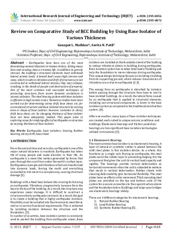 (PDF) IRJET- Review on Comparative Study of RCC Building by Using Base ...
