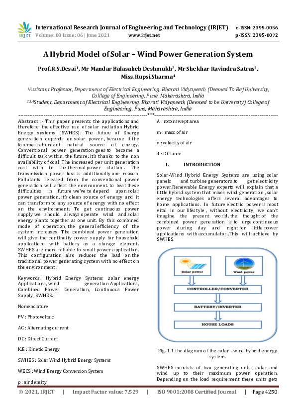 (PDF) A Hybrid Model of Solar Wind Power Generation System IRJET