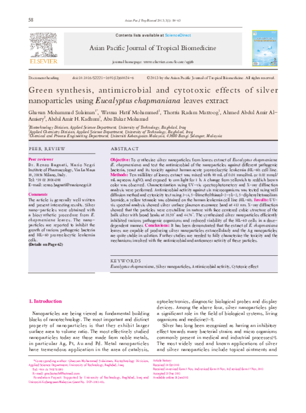 (PDF) Green synthesis, antimicrobial and cytotoxic effects of silver ...