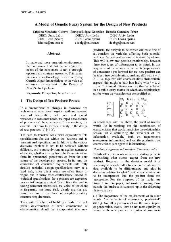 (PDF) A Model of Genetic Fuzzy System for the Design of New Products