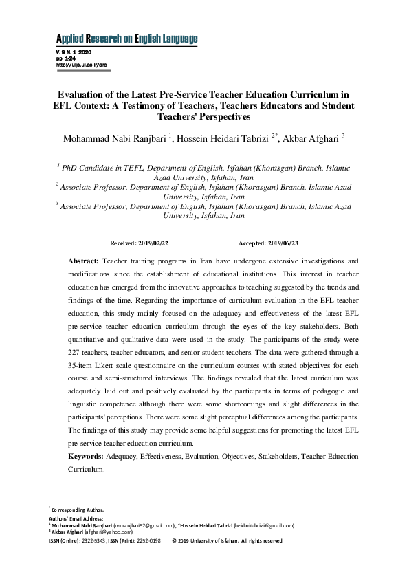 (PDF) Evaluation of the Latest Pre-Service Teacher Education Curriculum ...