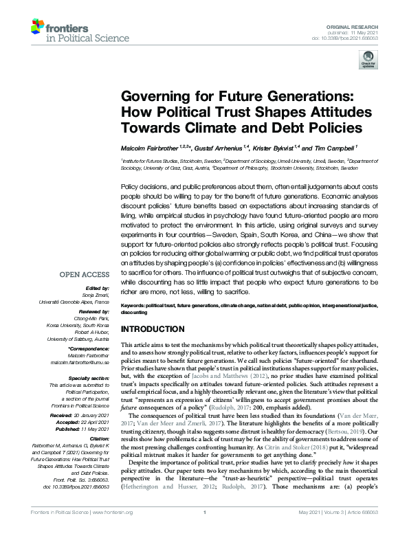 (PDF) Governing for Future Generations: How Political Trust Shapes ...