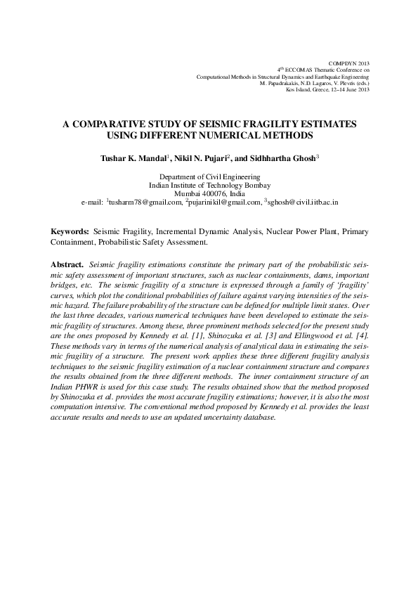 (PDF) A Comparative Study of Seismic Fragility Estimates Using ...