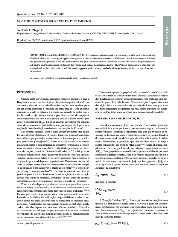 (PDF) Modelos contínuos do solvente: fundamentos