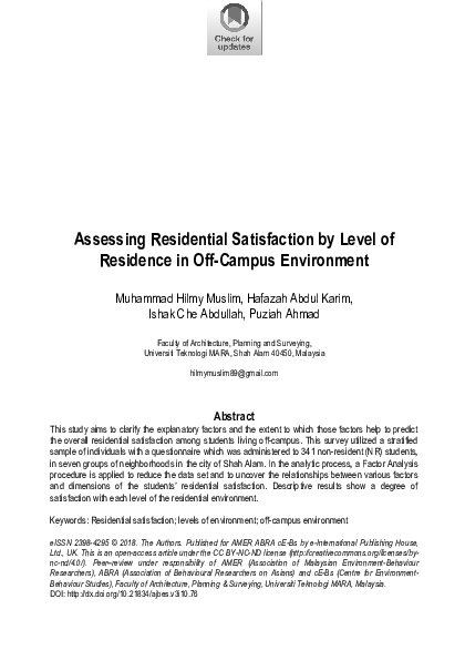 (PDF) Assessing Residential Satisfaction by Level of Residence in Off ...