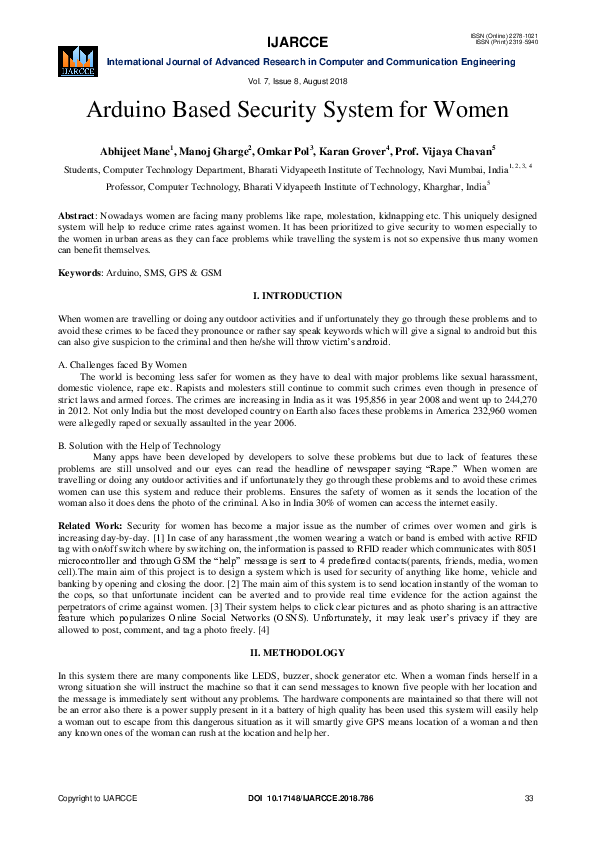 (PDF) Arduino Based Security System for Women
