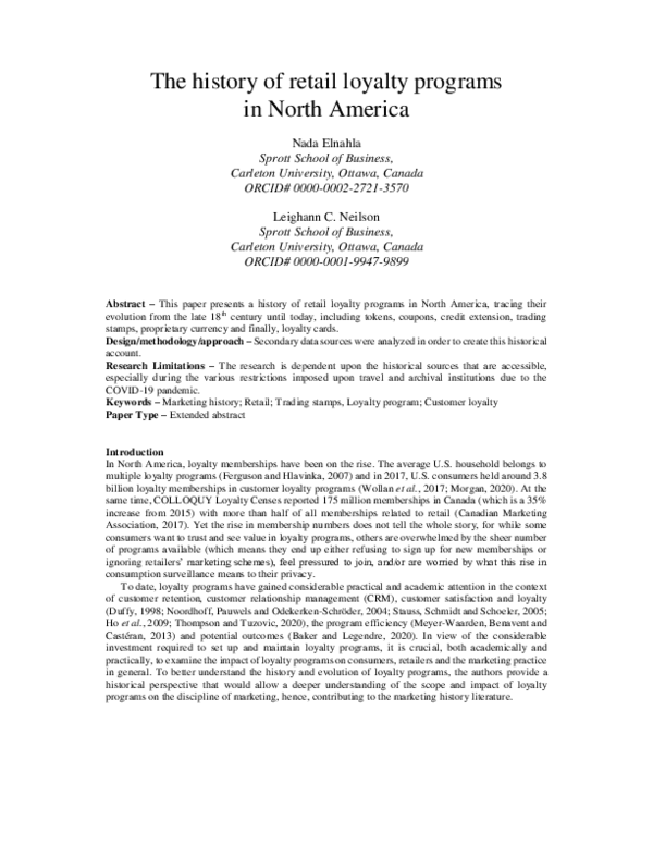 (PDF) The history of retail loyalty programs in North America (Extended ...