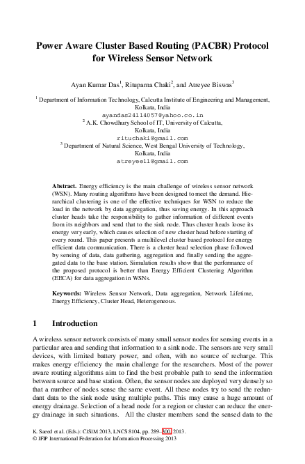 (PDF) Power Aware Cluster Based Routing (PACBR) Protocol for Wireless ...