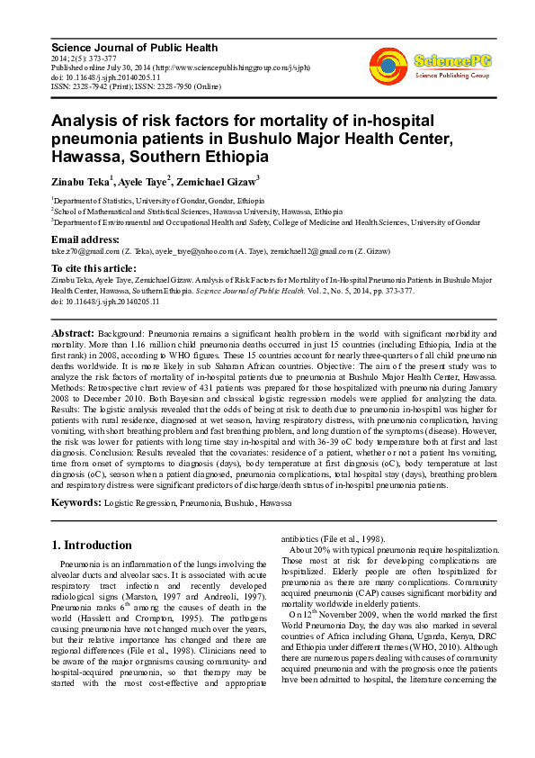 (PDF) Analysis of Risk Factors for Mortality of In-Hospital Pneumonia ...