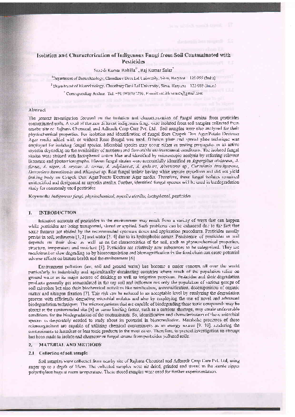 (PDF) Isolation and characterization of indigenous fungi from soil ...