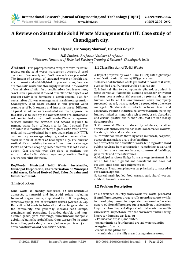 (PDF) IRJET- A Review on Sustainable Solid Waste Management for UT ...