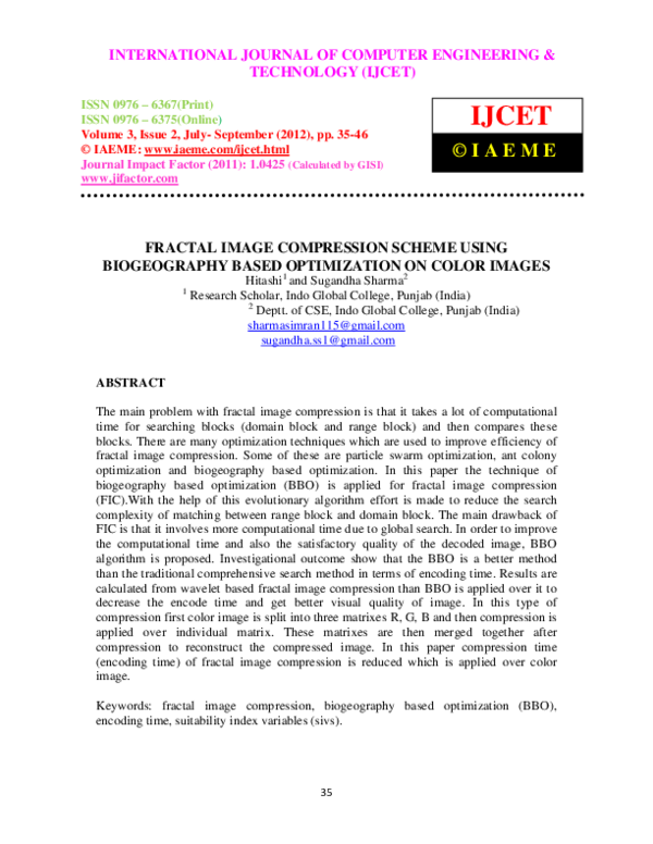 (PDF) FRACTAL IMAGE COMPRESSION SCHEME USING BIOGEOGRAPHY BASED ...