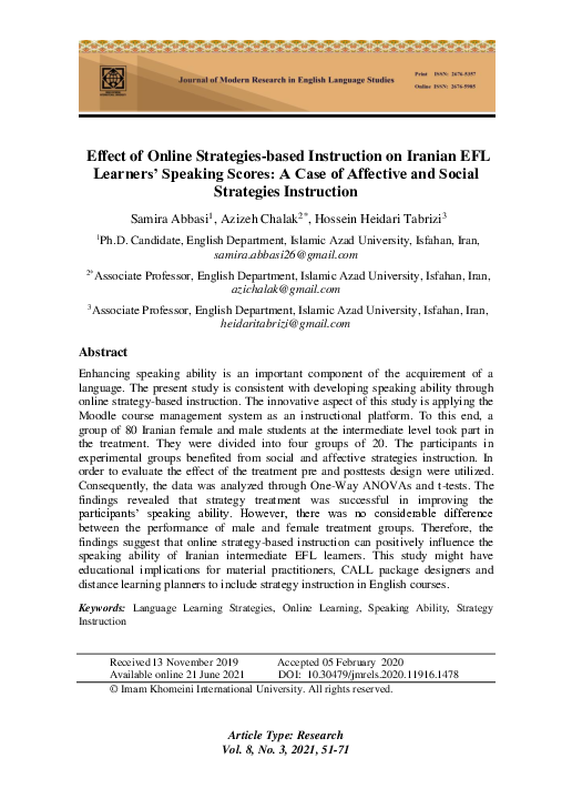 (PDF) Effect of Online Strategies-based Instruction on Iranian EFL ...