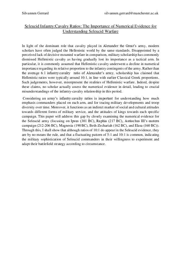 (PDF) Seleucid InfantryCavalry Ratios The Importance of Numerical