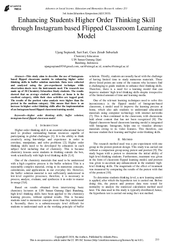 (PDF) Enhancing Student’s Higher Order Thinking Skills (Hots) Through ...