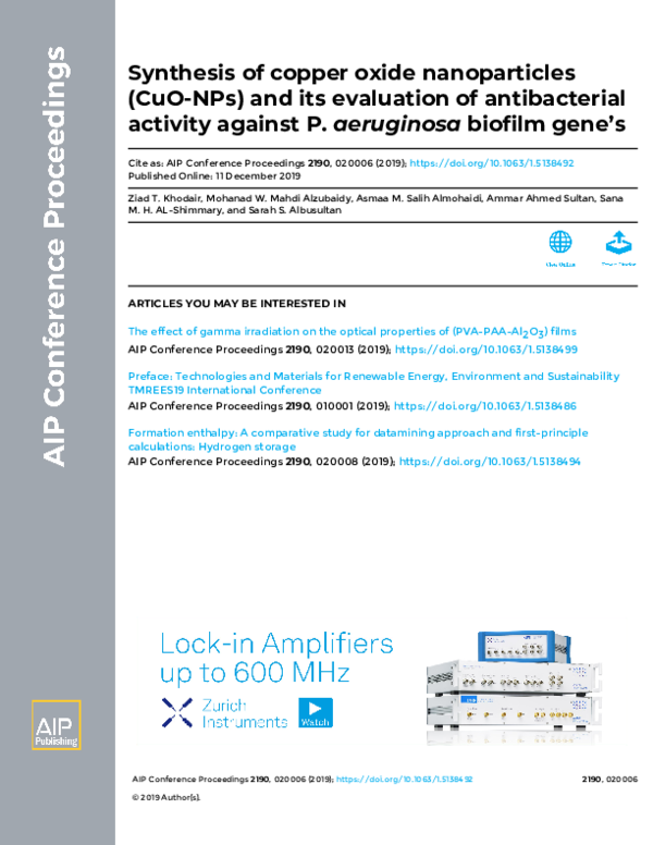 (PDF) Synthesis of copper oxide nanoparticles (CuO-NPs) and its ...