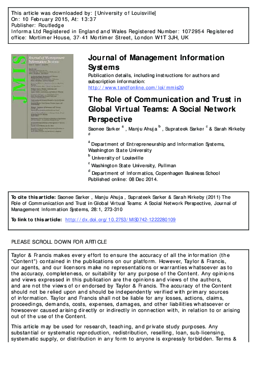 (PDF) The Role of Communication and Trust in Global Virtual Teams: A ...