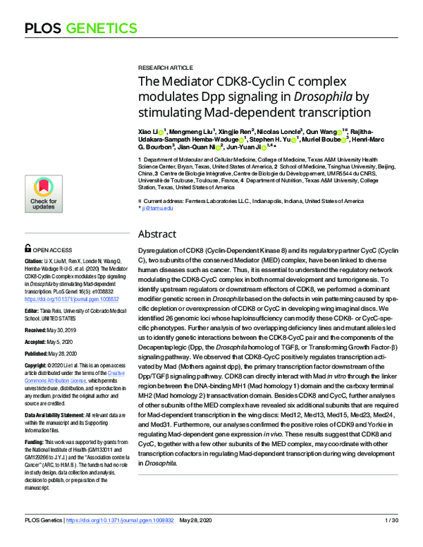(PDF) The Mediator CDK8-Cyclin C complex modulates Dpp signaling in ...