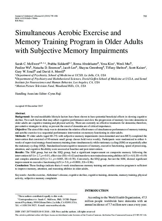 (PDF) Simultaneous Aerobic Exercise and Memory Training Program in ...