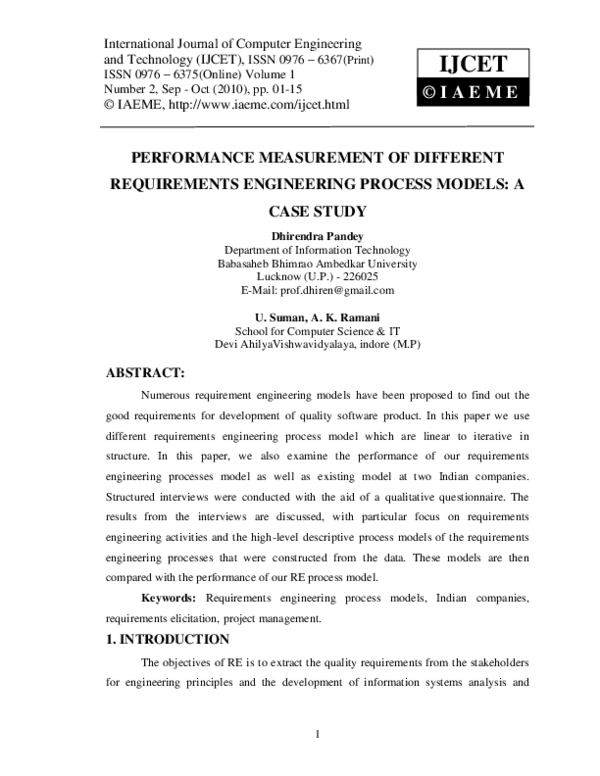 (PDF) PERFORMANCE MEASUREMENT OF DIFFERENT REQUIREMENTS ENGINEERING ...
