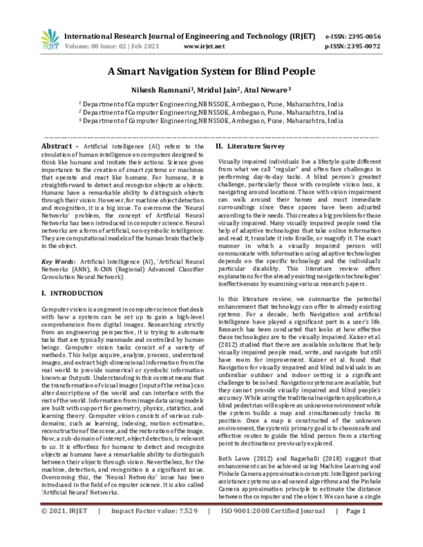 (PDF) IRJET- A Smart Navigation System for Blind People