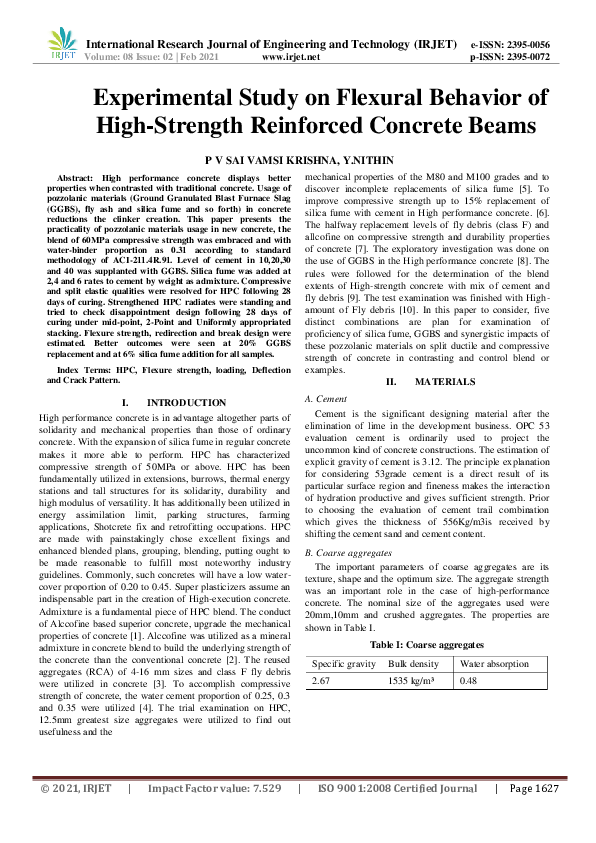 (PDF) IRJET- Experimental Study on Flexural Behavior of High-Strength ...