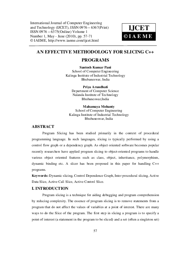 (PDF) AN EFFECTIVE METHODOLOGY FOR SLICING C++ PROGRAMS