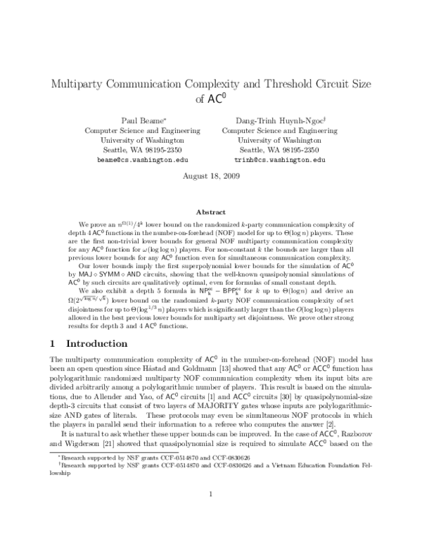 (PDF) Multiparty Communication Complexity and Threshold Circuit Size of ...