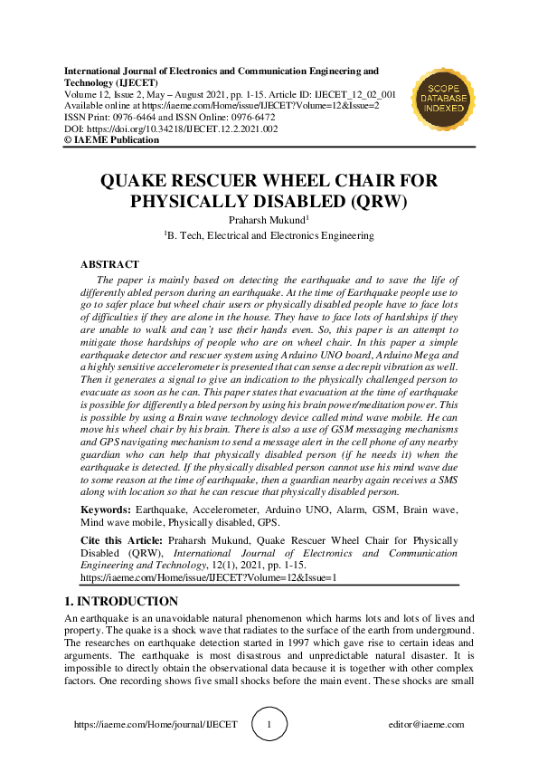 (PDF) QUAKE RESCUER WHEEL CHAIR FOR PHYSICALLY DISABLED (QRW