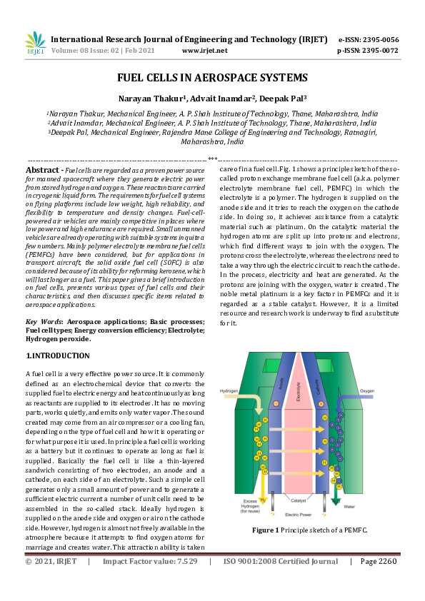 (PDF) IRJET FUEL CELLS IN AEROSPACE SYSTEMS IRJET Journal Academia.edu