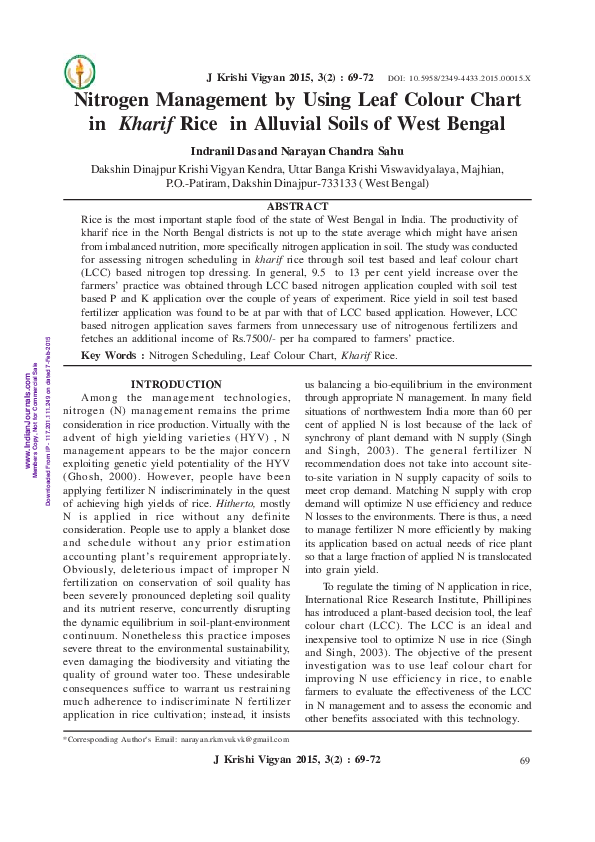 (PDF) Nitrogen Management by Using Leaf Colour Chart in Kharif Rice in ...