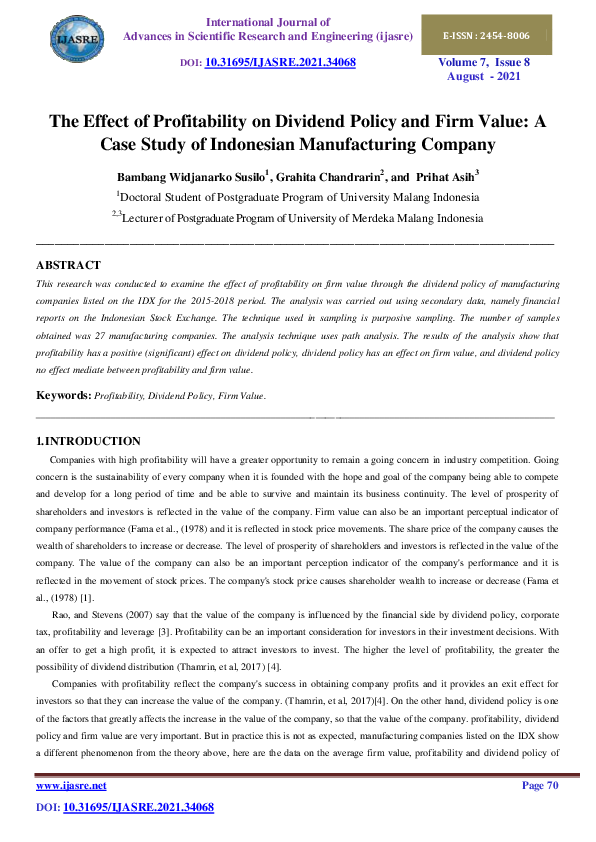 (PDF) The Effect of Profitability on Dividend Policy and Firm Value: A ...