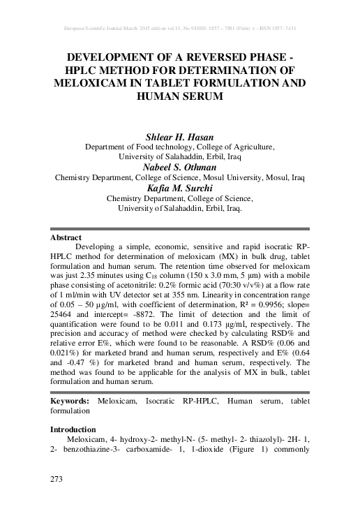 (PDF) Development of a Reversed Phase - HPLC Method for Determination ...