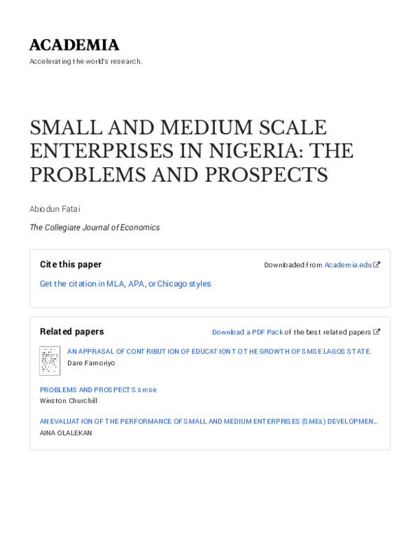 (PDF) SMALL AND MEDIUM SCALE ENTERPRISES IN NIGERIA: THE PROBLEMS AND ...