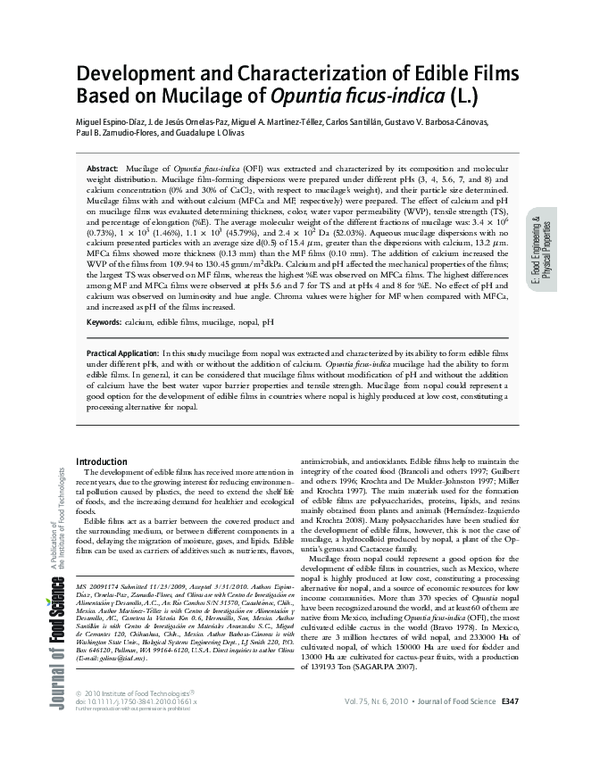 (PDF) Development and Characterization of Edible Films Based on ...