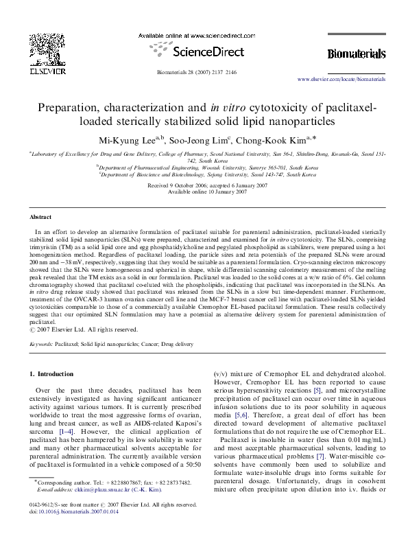 (PDF) Preparation, characterization and in vitro cytotoxicity of ...