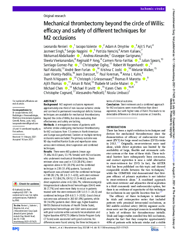 (PDF) Mechanical thrombectomy beyond the circle of Willis: efficacy and ...